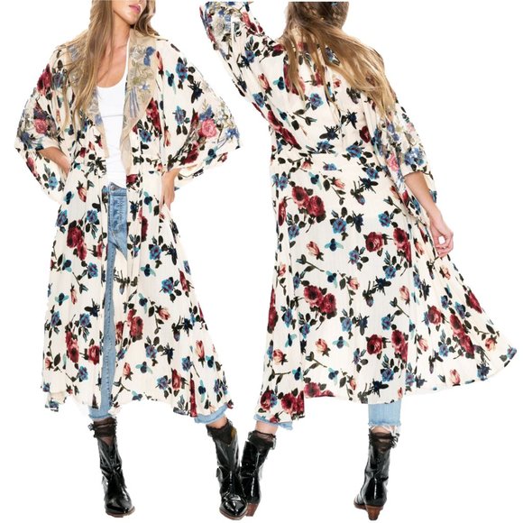 Aratta Spectacular Kimono Dress NWT • Reg $249 • Floral Sequin Embroidery - Picture 1 of 7